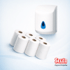 A starter kit containing 6 white centrefeed rolls and a white dispenser Ireland