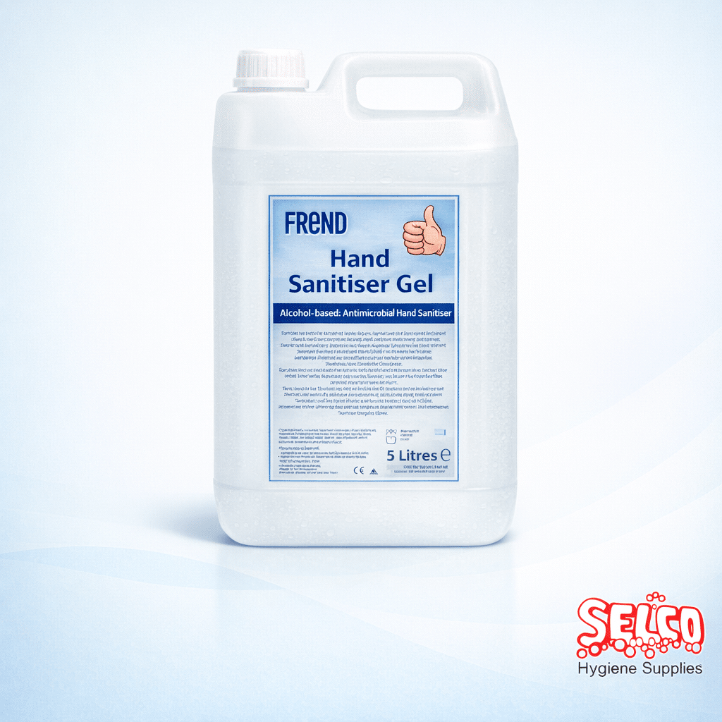 A 5 litre container of medical grade 70 percent alcohol hand sanitiser gel manufactured in Ireland