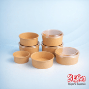 Range of squat kraft paper salad bowls in 750ml 900ml and 1300ml sizes Ireland