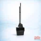 A black heavy duty long handled lobby dustpan set with a closed lid and matching brush Ireland