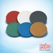 Box of five 17 inch Blue Max floor cleaning and scrubbing pads
