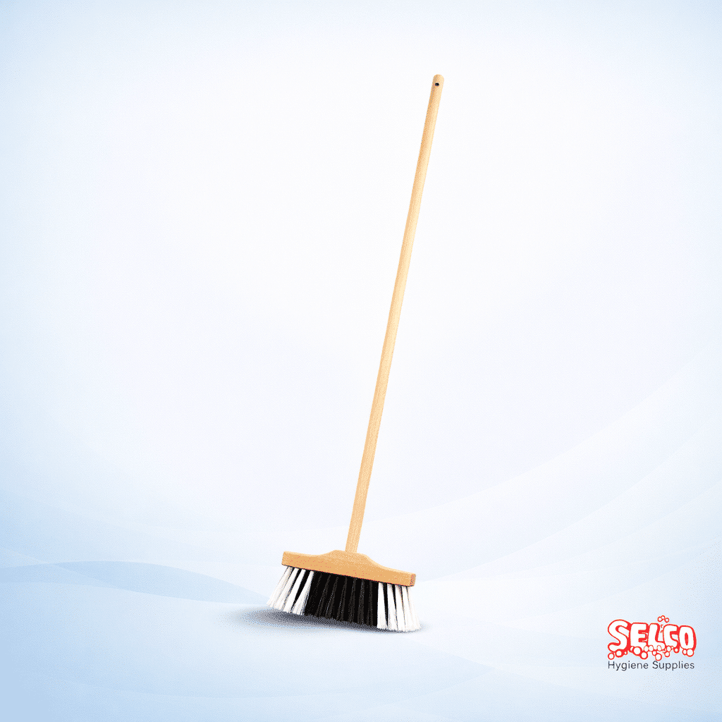 12" Sweeping Brush Black White - Wooden sweeping brush - 30cm