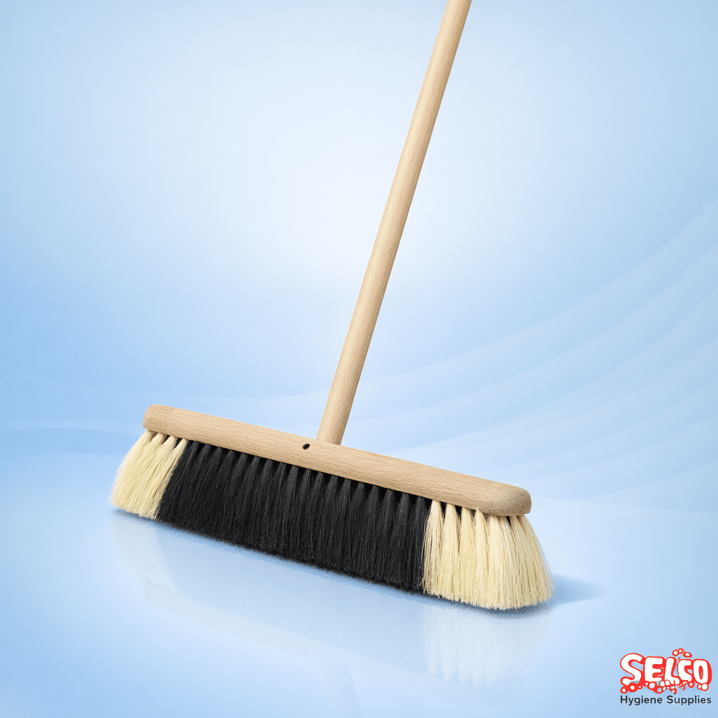 12" Sweeping Brush Black White - Wooden sweeping brush - 30cm - Image 2