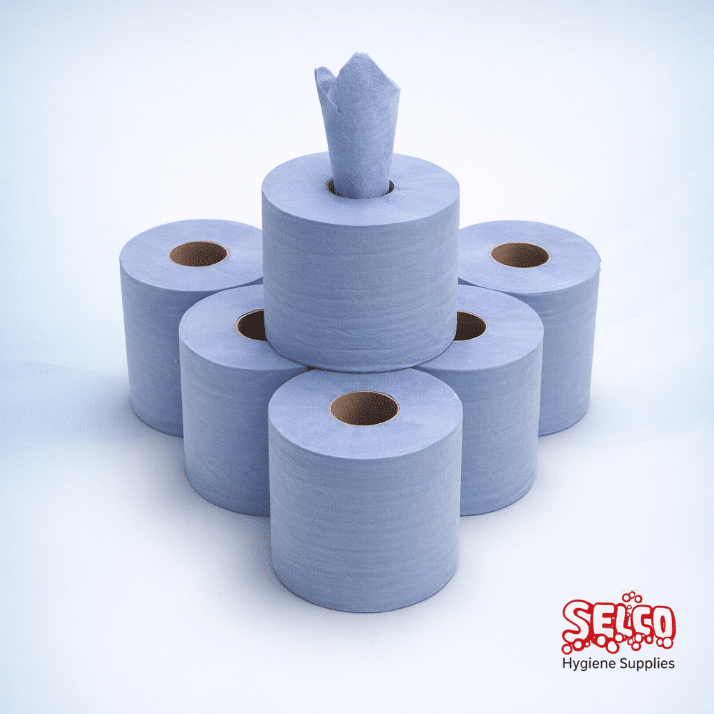 Embossed Centre Feed Rolls 2 ply blue Kitchen Roll - 6 Rolls