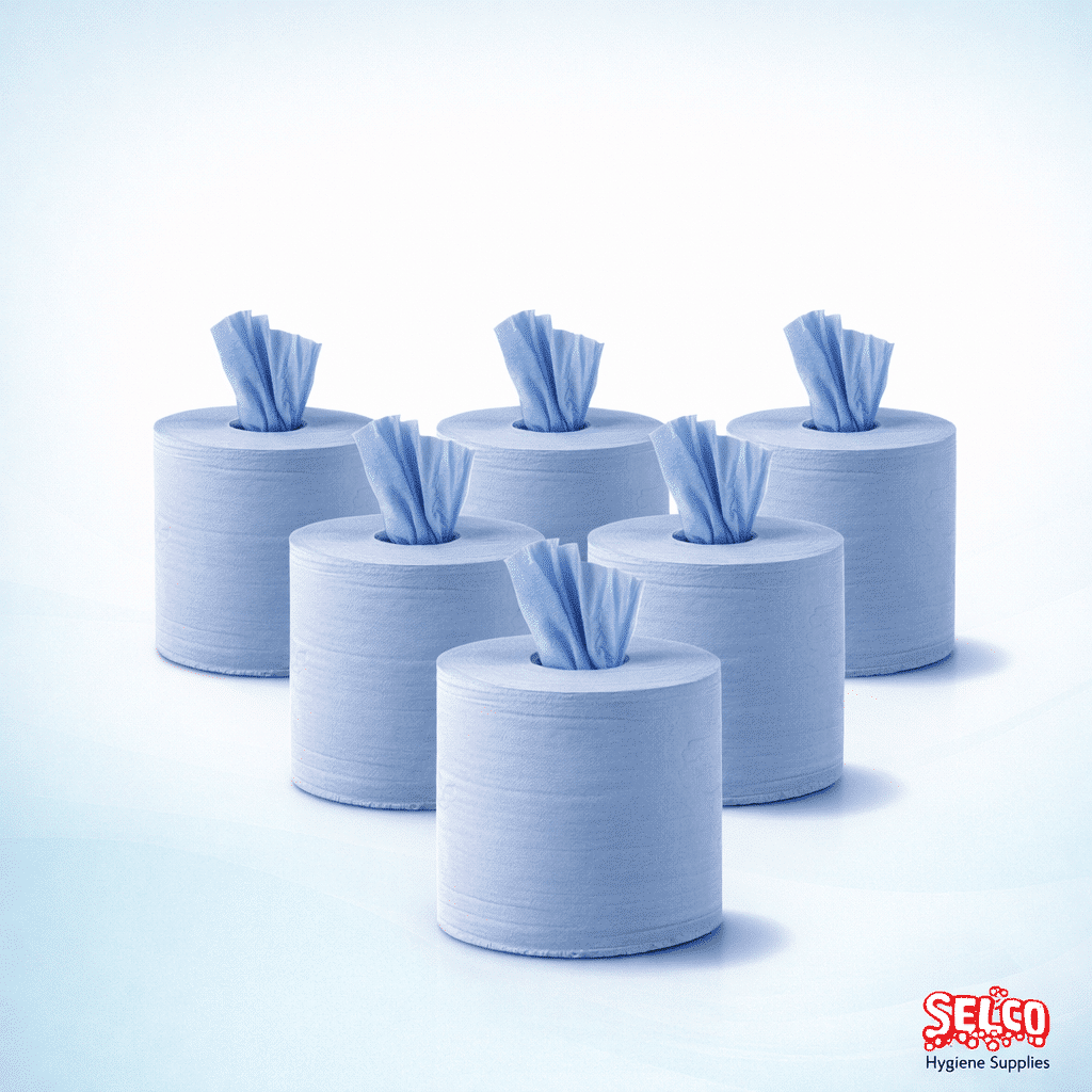 A Quality Centre Feed Blue Roll 6Pk - Strong Absorbant Paper