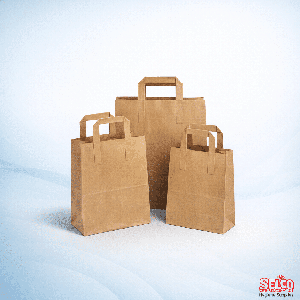 Brown Kraft Paper Bags Carrier With Handle S,M,L - 10x15 - 5x12