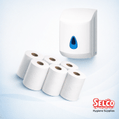 Alternative view of Centre Pull Wipe Roll 2ply White 144mt Centrefeed - 6 rolls