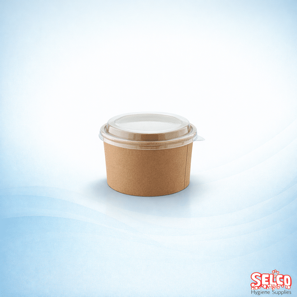 Brown Kraft Salad Bowl Compostable LID 1000ml - IN STOCK - 360 per case