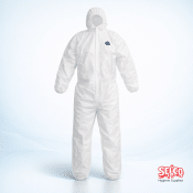 Tyvek type coverall suit with hood ppe - White - Commercial Supply