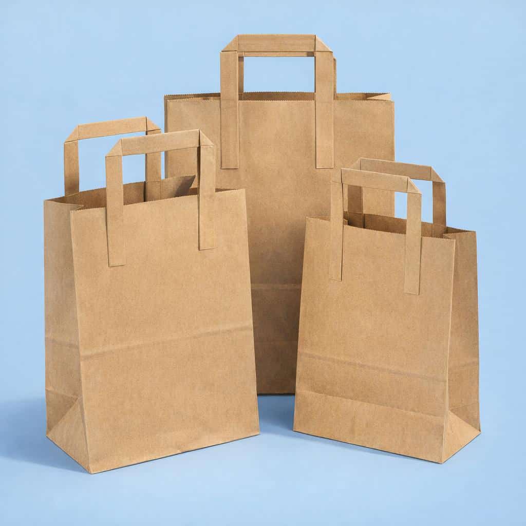 Brown Large Carrier Paper Bags With Flat Handle 10x15" - 250 bags - Image 2