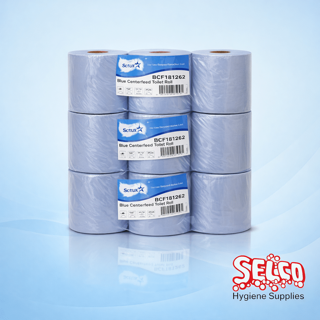 Pallet Centerfeed Blue Roll -140 Cases - In Stock Selco - 6 Rolls