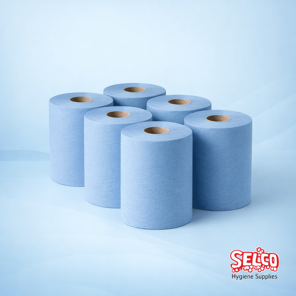 Embossed Centre Feed Rolls 2 ply blue Kitchen Roll - 6 Rolls - Image 2