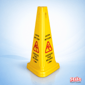 Tri-Cone Safety Cone Sign 68cm Multi-Lingual - 91cm - yellow