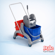 Two Mop Buckets and Trolley Complete with Mop Handle - 20 lt