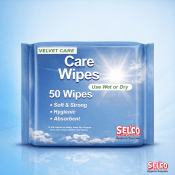 Care Wipe - Velvet Care- Wet or Dry - Nursinghome - 50 wipes