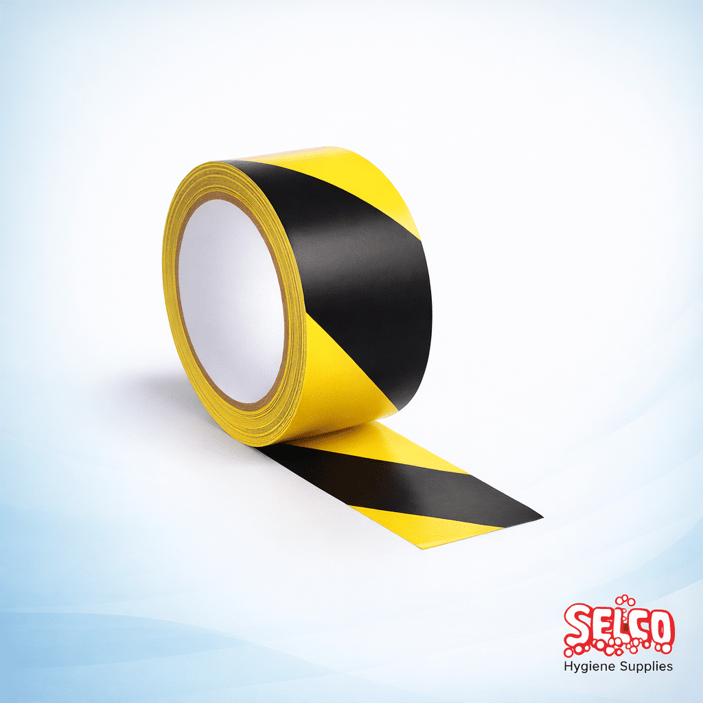 Yellow and Black Safety Floor Tape - Covid - 50mm - 33 m - 50 mm